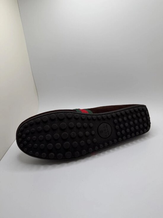 Gucci Web Suede Driver Loafers Men Size US 9 EU 42 Brown Cocoa Penny Strap Italy main image 8